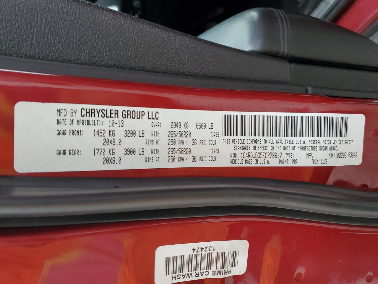 2014 Dodge Durango Limited VIN: 1C4RDJDG5EC278617 Lot: 62361425