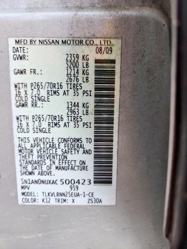 2010 Nissan Xterra Off Road VIN: 5N1AN0NUXAC500423 Lot: 61295215