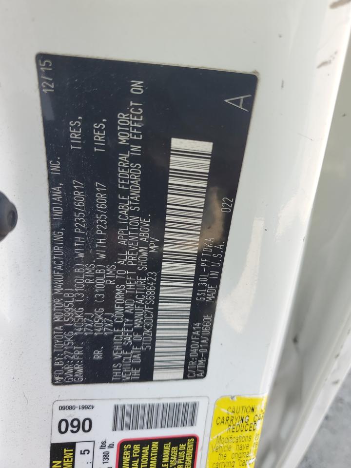 2015 Toyota Sienna VIN: 5TDZK3DC7FS686423 Lot: 62741265