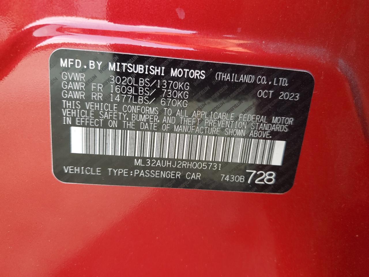 2024 Mitsubishi Mirage Es VIN: ML32AUHJ2RH005731 Lot: 62896955