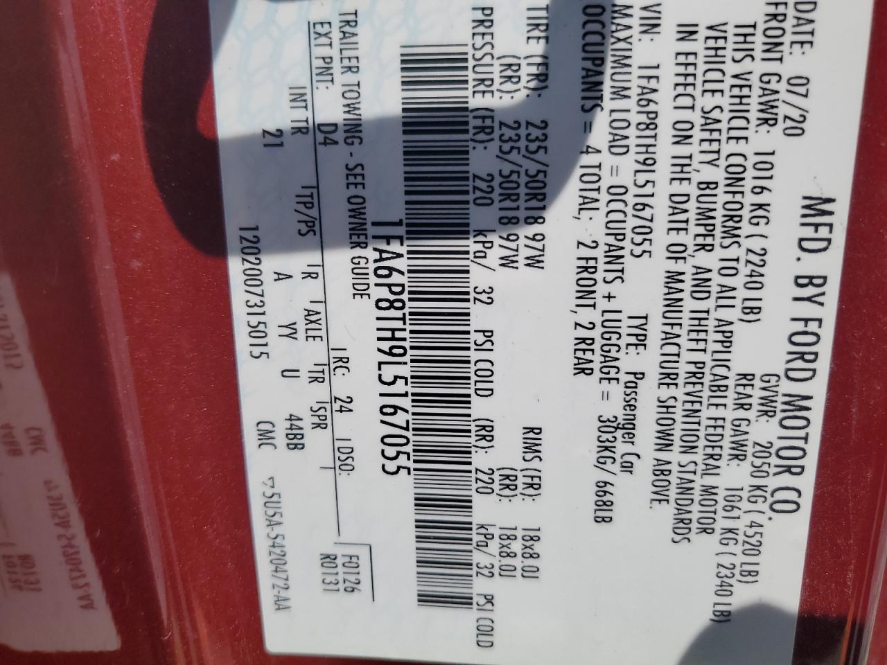 FORD ALL Models 2020 VIN 1FA6P8TH9L5167055 photo 13