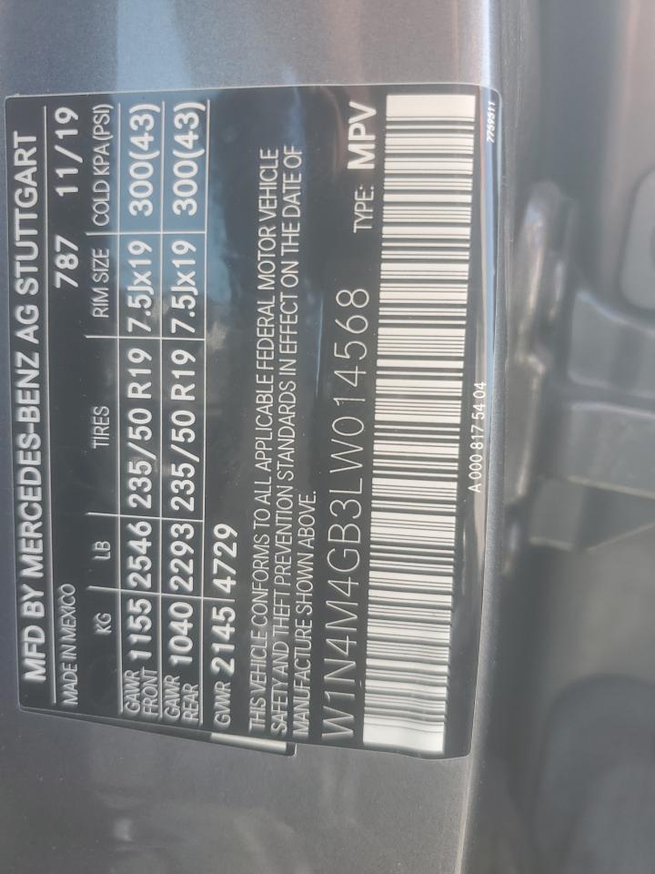 2020 Mercedes-Benz Glb 250 VIN: W1N4M4GB3LW014568 Lot: 59932565