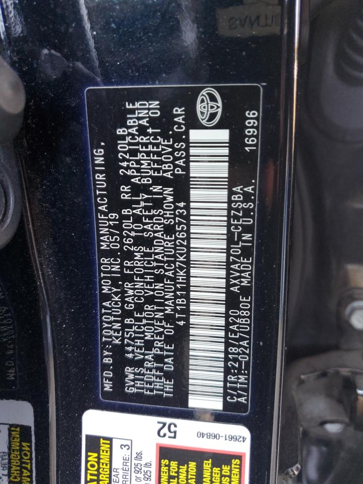 TOYOTA CAMRY 2019 VIN 4T1B11HK7KU265734 фото 13