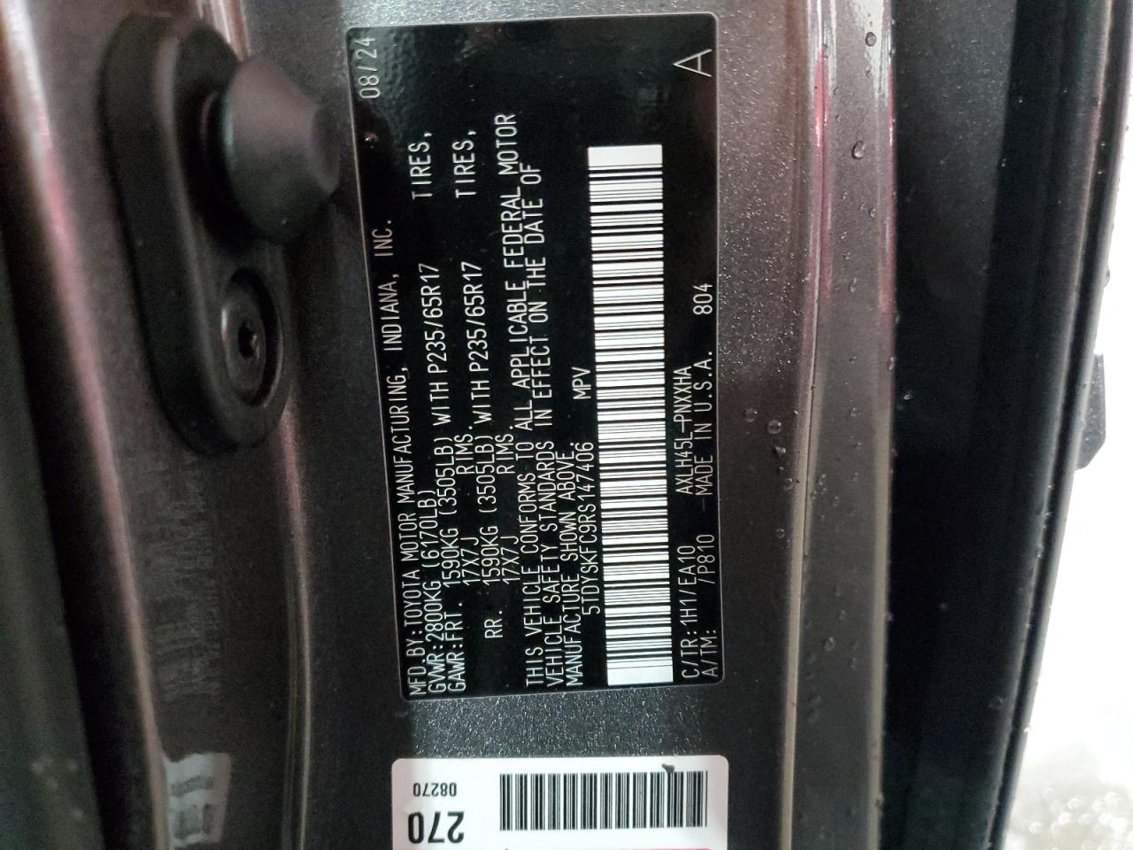 2024 Toyota Sienna Xle VIN: 5TDYSKFC9RS147406 Lot: 62711715