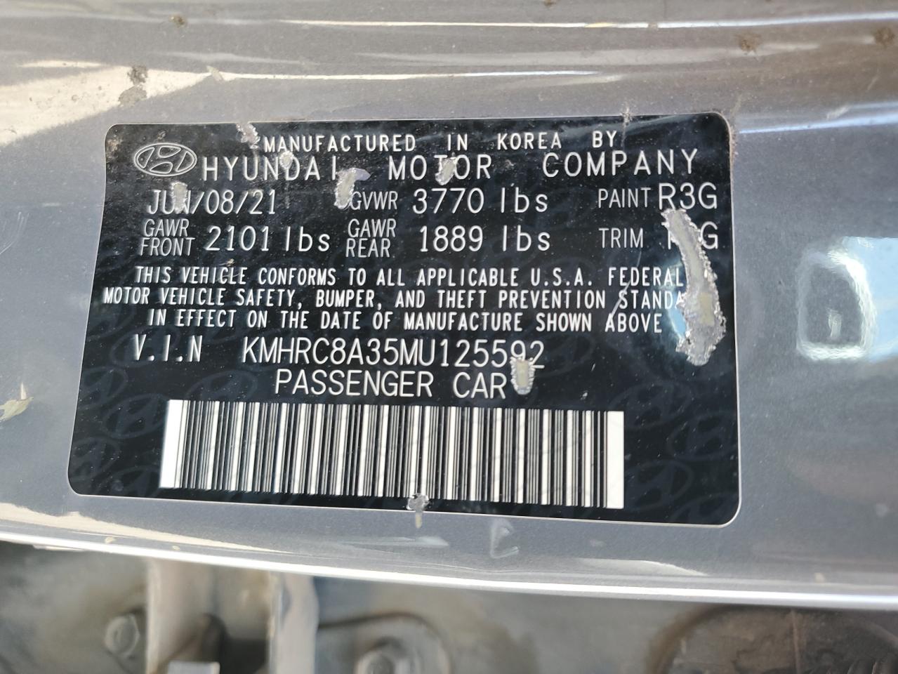 2021 Hyundai Venue Sel VIN: KMHRC8A35MU125592 Lot: 60368395