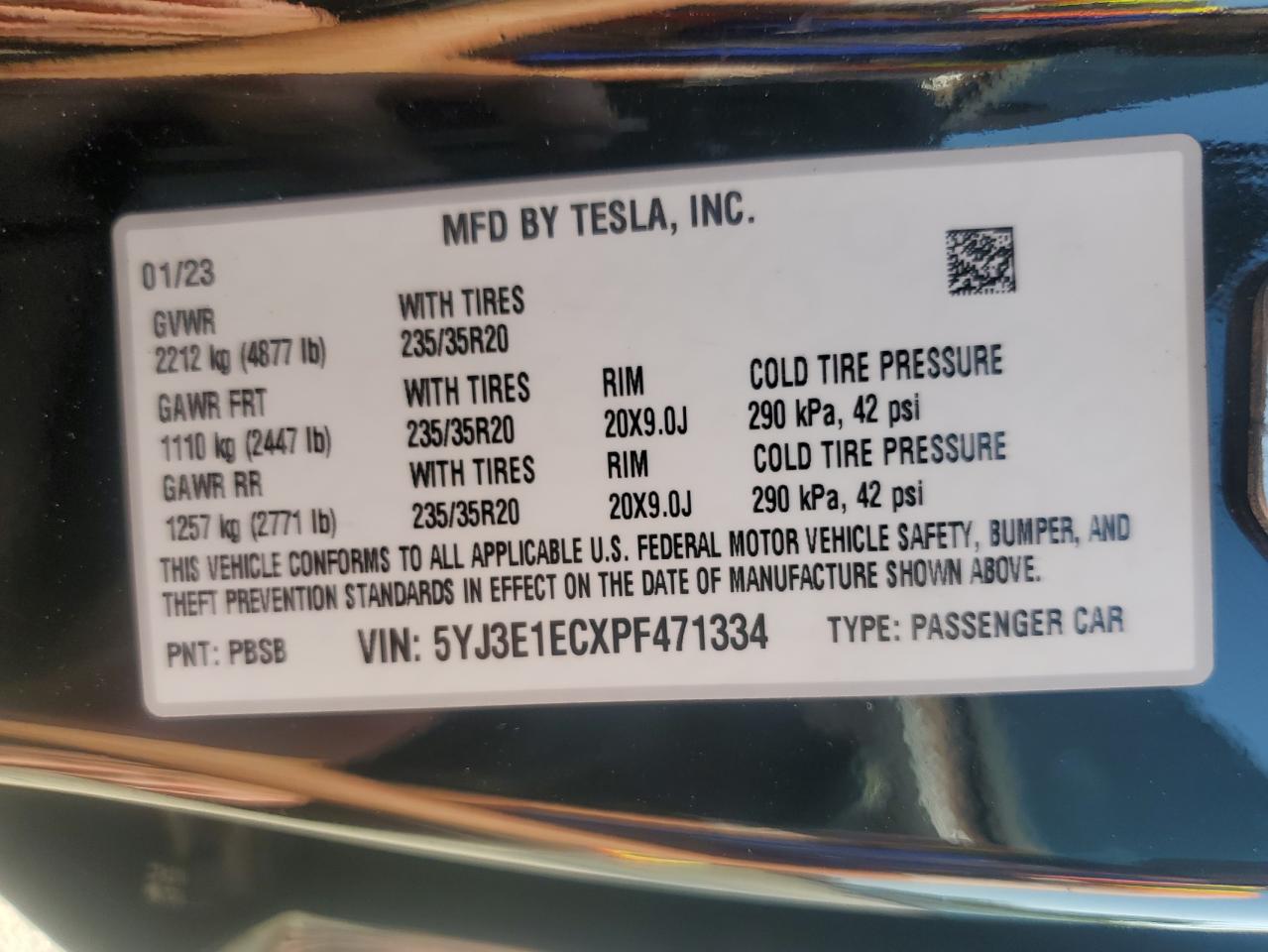 2023 Tesla Model 3 VIN: 5YJ3E1ECXPF471334 Lot: 61958745