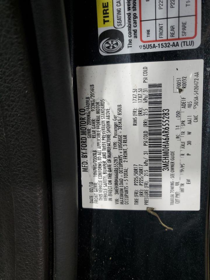 2010 Mercury Milan VIN: 3MEHM0HA6AR655283 Lot: 62158595