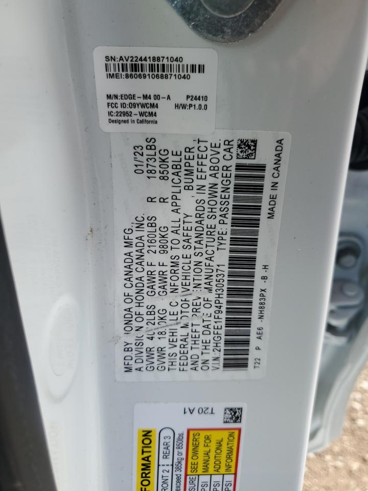 HONDA CIVIC 2023 VIN 2HGFE1F94PH305371 zdjęcie 12