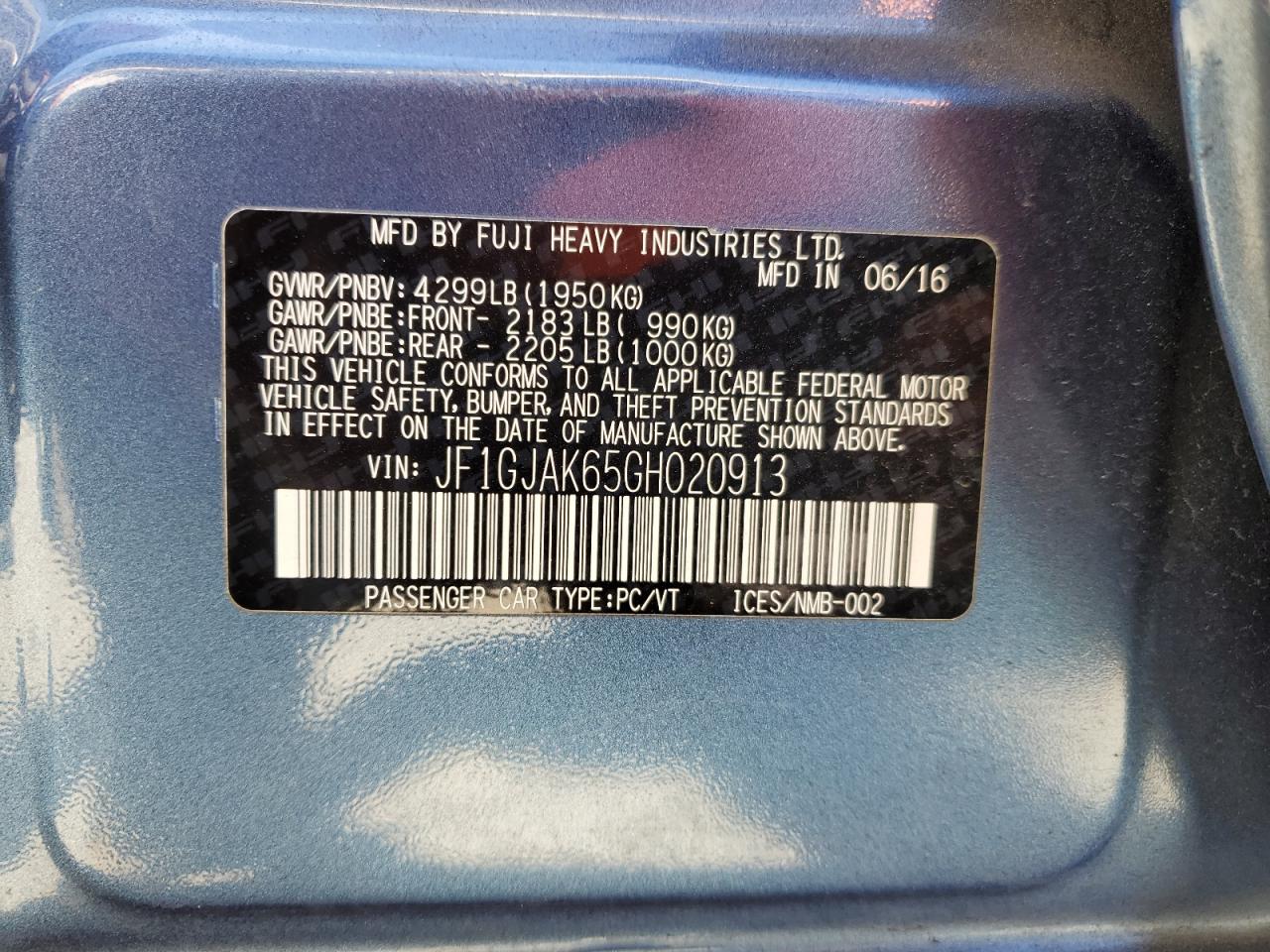 2016 Subaru Impreza Limited VIN: JF1GJAK65GH020913 Lot: 62604215
