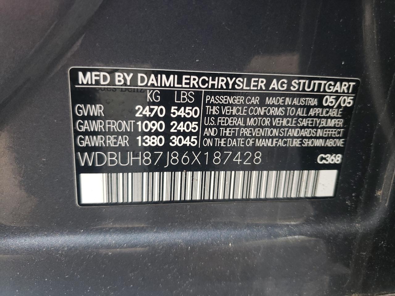 2006 Mercedes-Benz E 350 4Matic Wagon VIN: WDBUH87J86X187428 Lot: 61679055