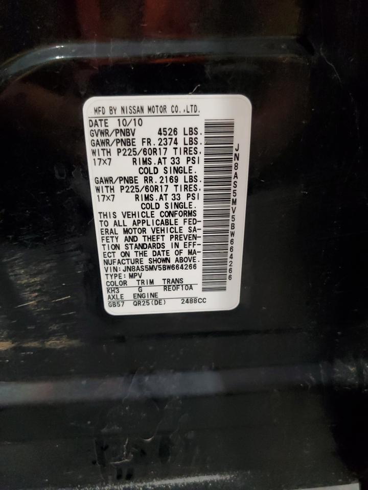 2011 Nissan Rogue S VIN: JN8AS5MV5BW664266 Lot: 62924465