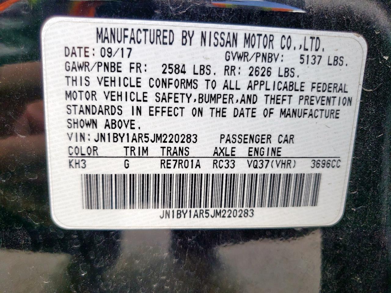 2018 Infiniti Q70 3.7 Luxe VIN: JN1BY1AR5JM220283 Lot: 61725825