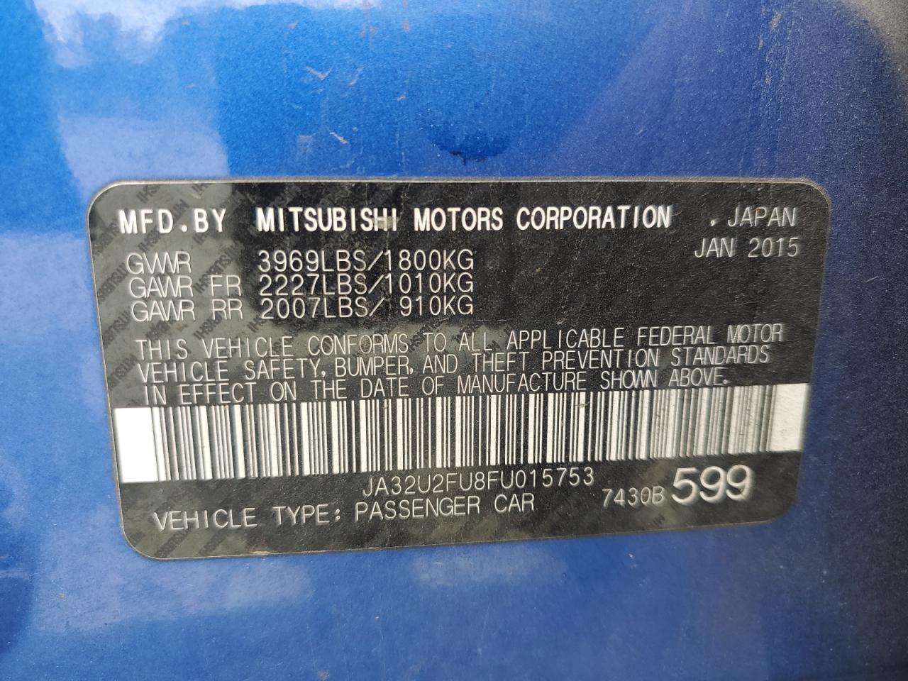 2015 Mitsubishi Lancer Es VIN: JA32U2FU8FU015753 Lot: 62739625