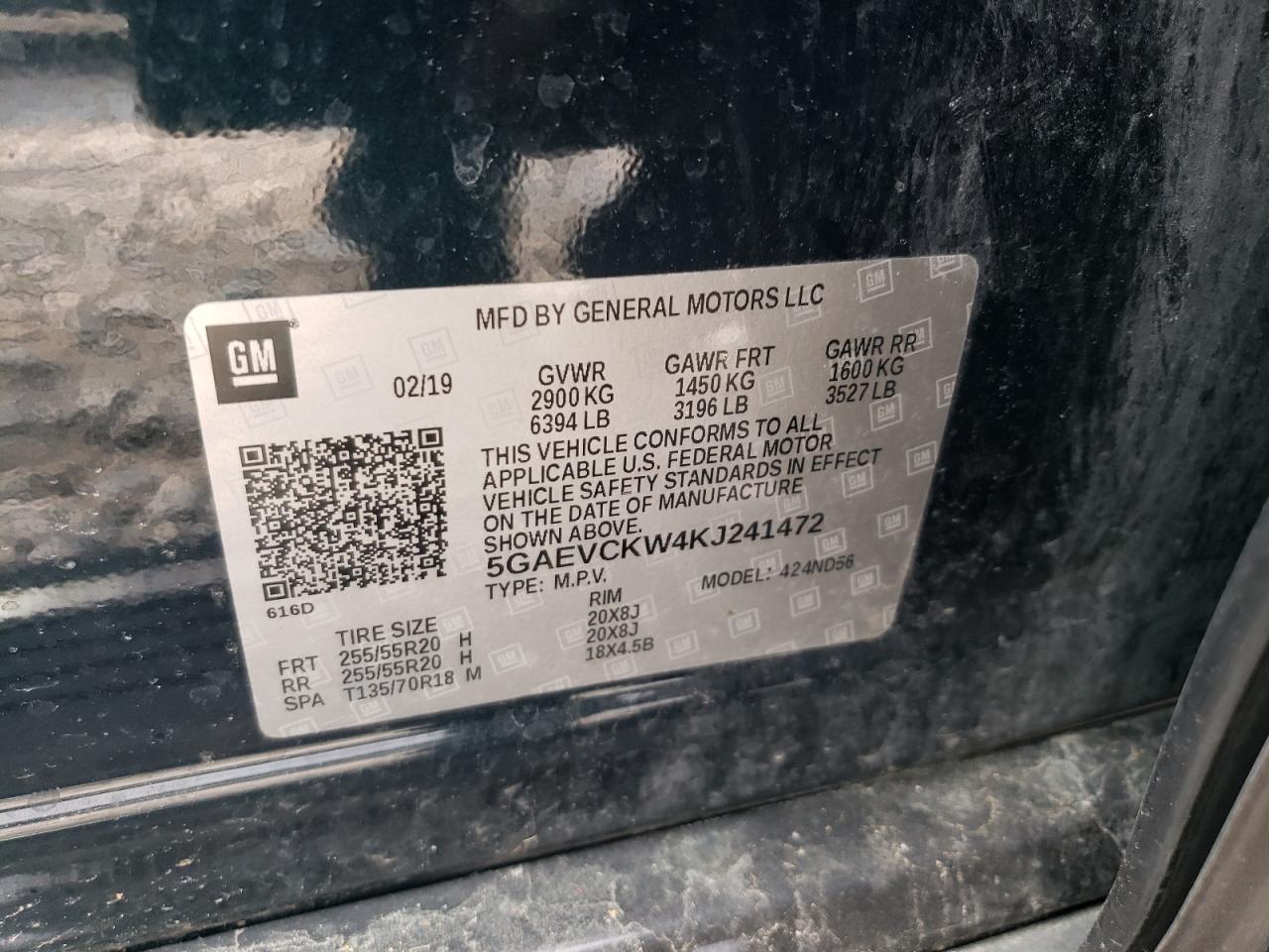 2019 Buick Enclave Avenir VIN: 5GAEVCKW4KJ241472 Lot: 59111495