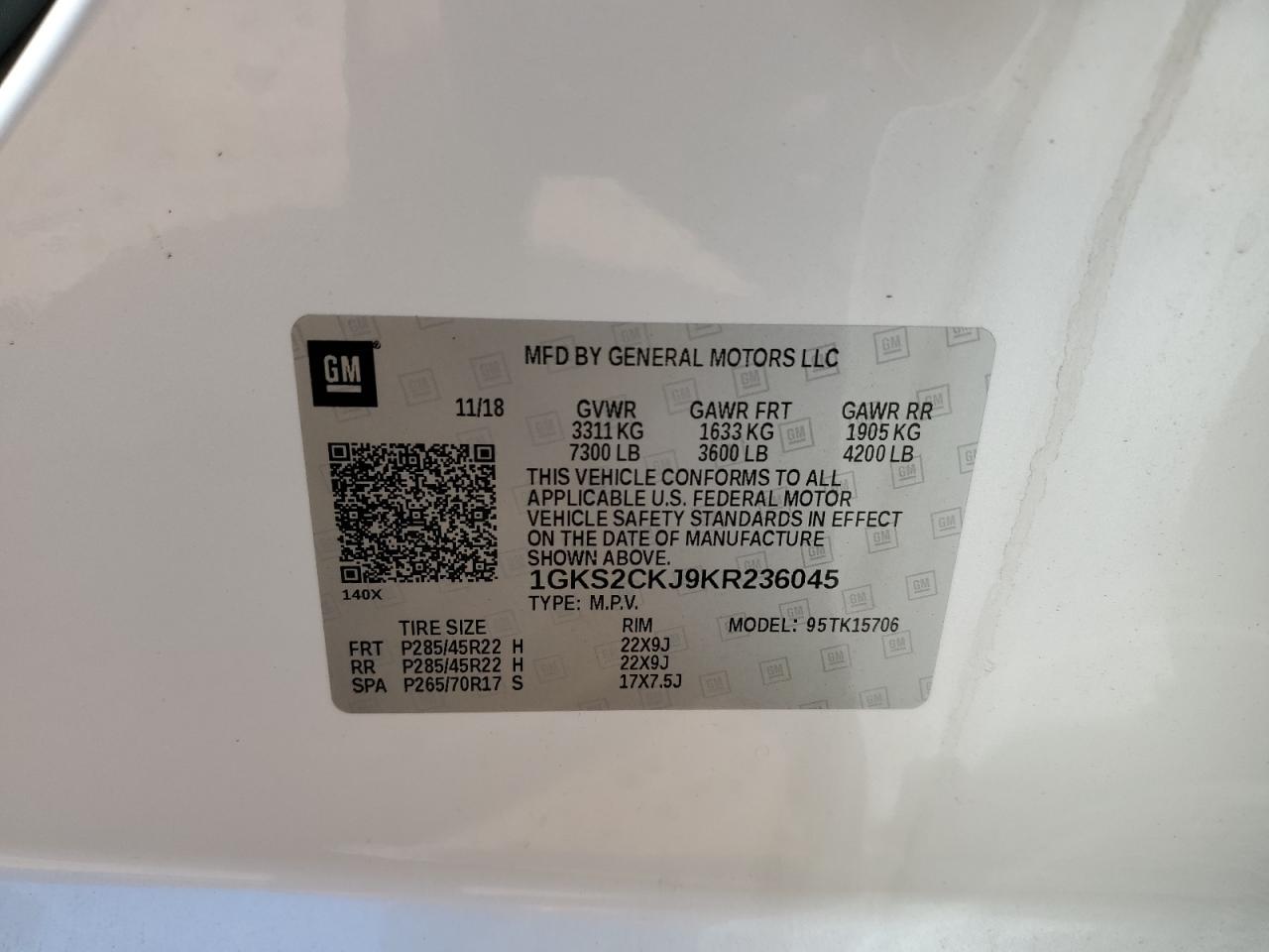 2019 GMC Yukon Denali VIN: 1GKS2CKJ9KR236045 Lot: 62757225