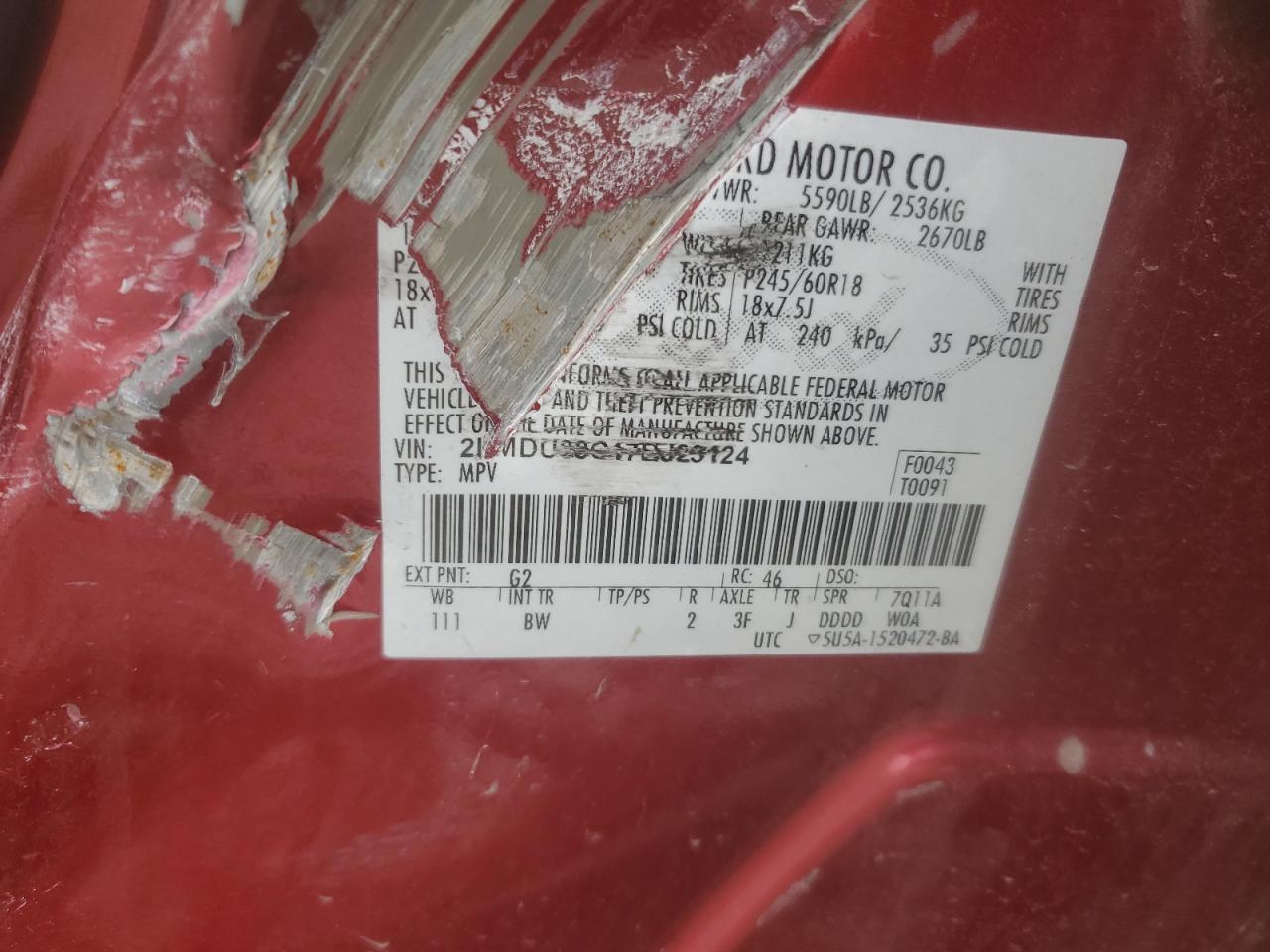 2007 Lincoln Mkx VIN: 2LMDU88C17BJ23124 Lot: 59930065