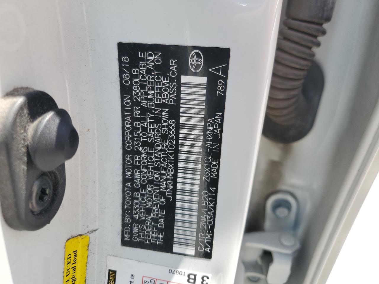 2019 Toyota C-Hr Xle VIN: JTNKHMBX1K1023668 Lot: 60260735