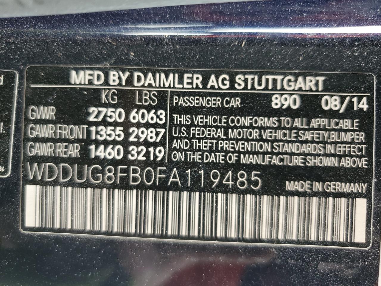 2015 Mercedes-Benz S 550 4Matic VIN: WDDUG8FB0FA119485 Lot: 60107375