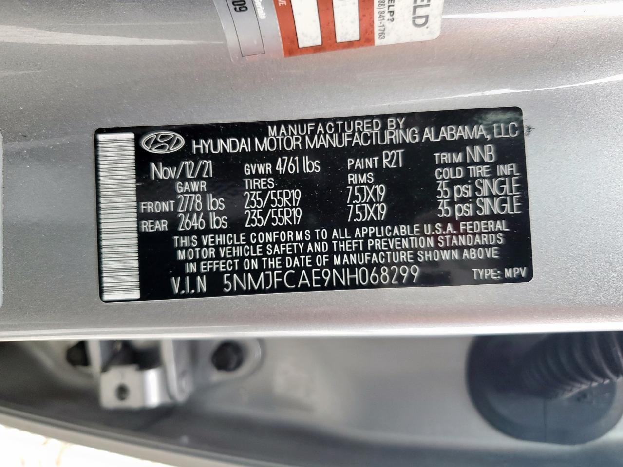 2022 Hyundai Tucson Sel VIN: 5NMJFCAE9NH068299 Lot: 61844895
