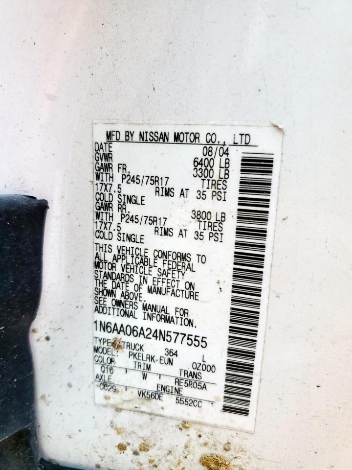 2004 Nissan Titan Xe VIN: 1N6AA06A24N577555 Lot: 60239545
