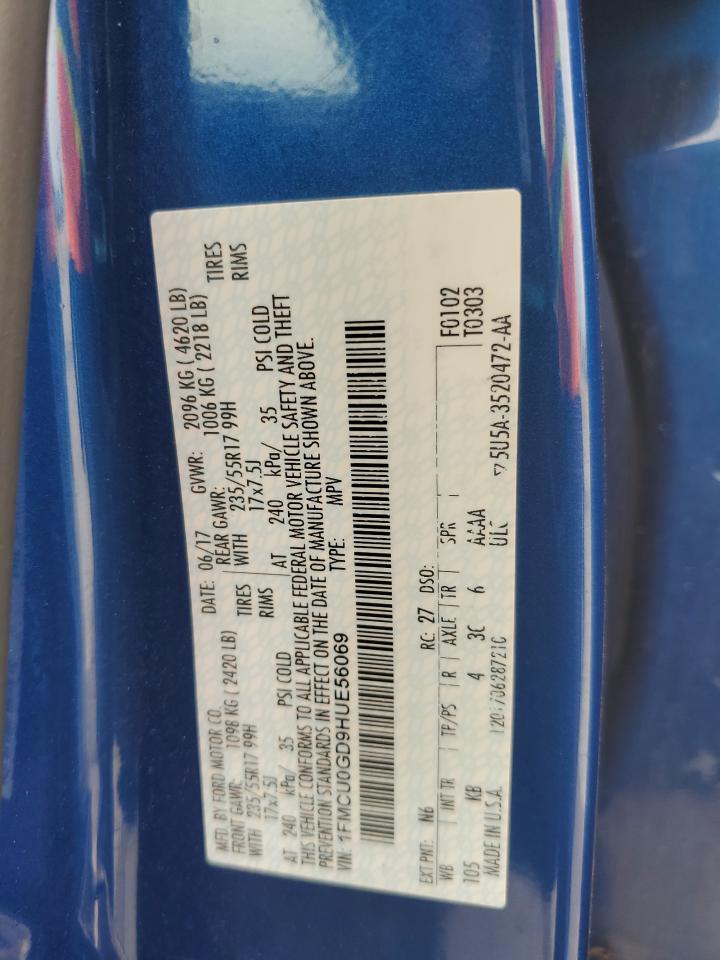 2017 Ford Escape Se VIN: 1FMCU0GD9HUE56069 Lot: 62468895