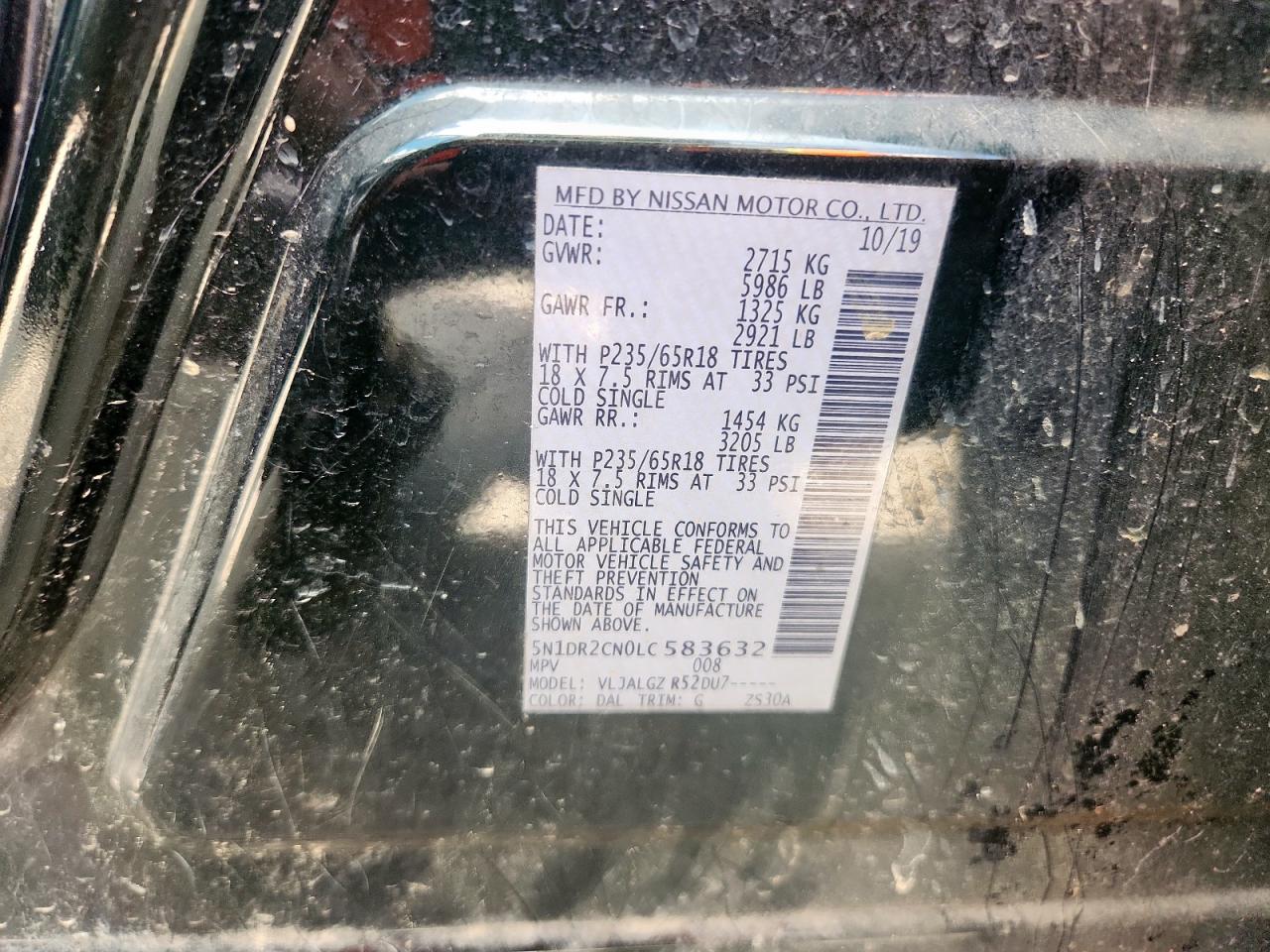 2020 Nissan Pathfinder Sl VIN: 5N1DR2CN0LC583632 Lot: 61704575