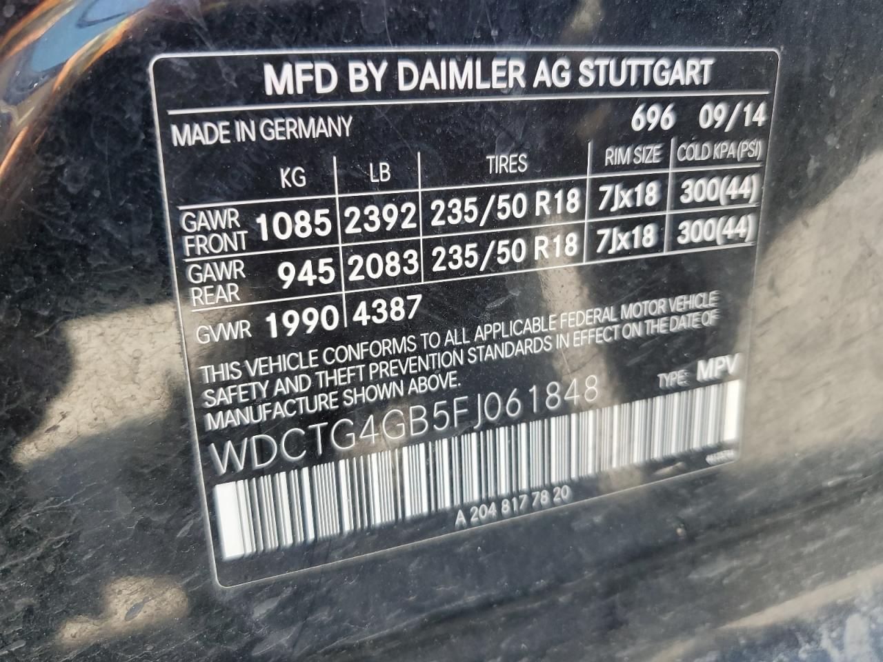 2015 Mercedes-Benz Gla 250 4Matic VIN: WDCTG4GB5FJ061848 Lot: 60259955