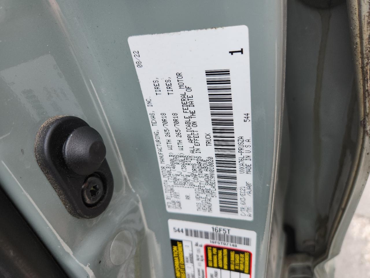 2022 Toyota Tundra Crewmax Sr5 VIN: 5TFLA5EC9NX010020 Lot: 61481635