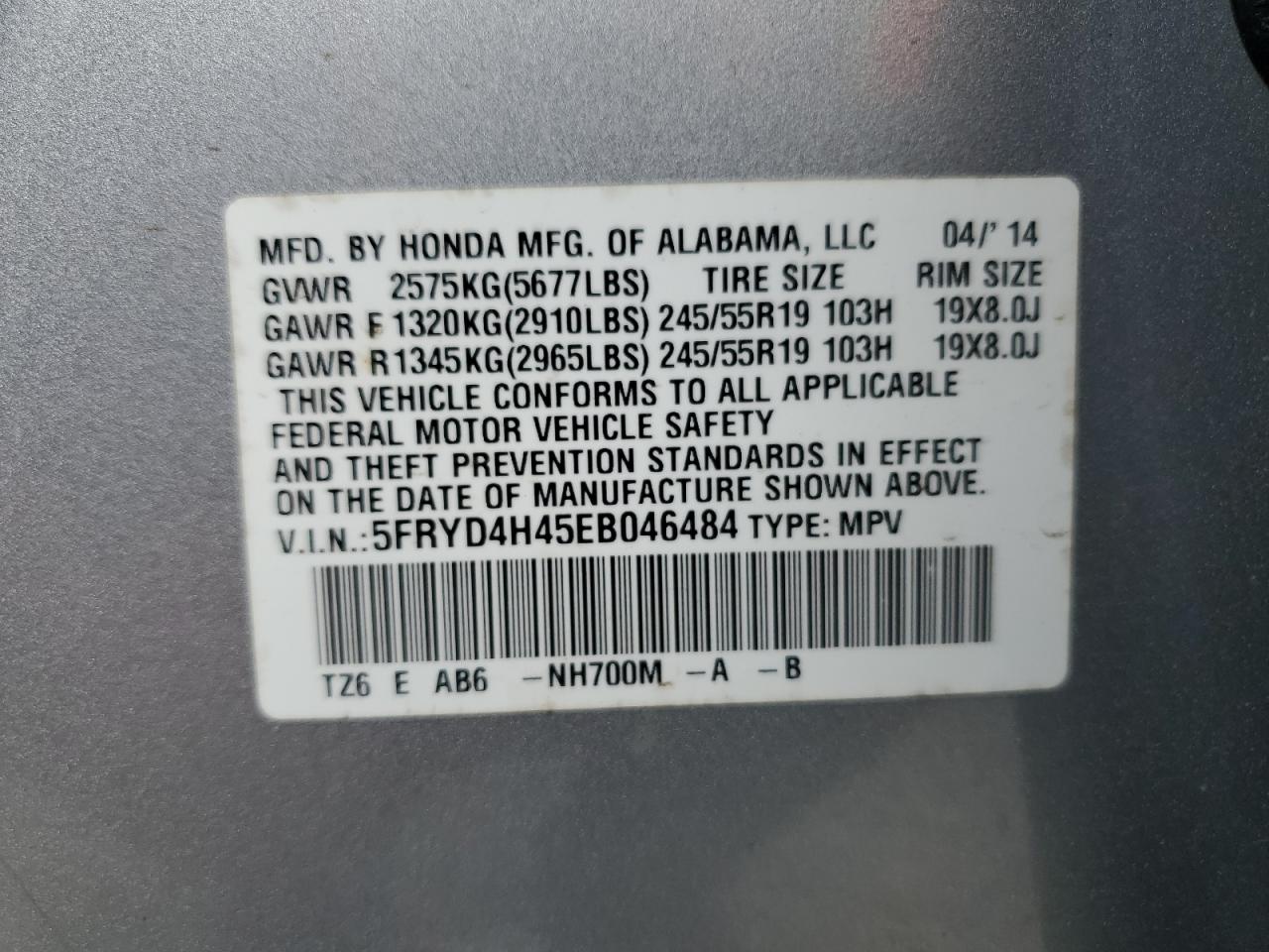 2014 Acura Mdx Technology VIN: 5FRYD4H45EB046484 Lot: 62591905