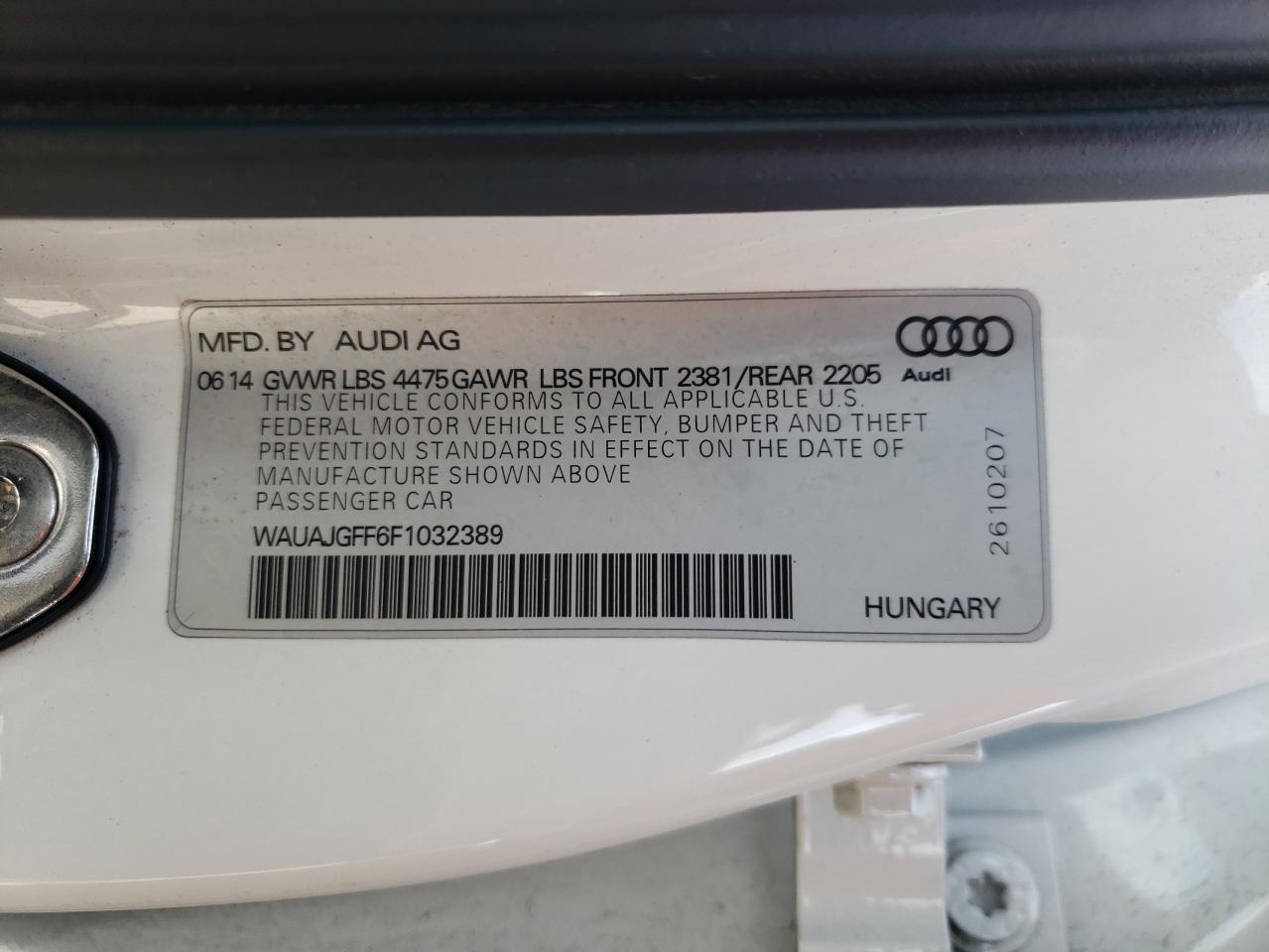 2015 Audi A3 Premium VIN: WAUAJGFF6F1032389 Lot: 62825775