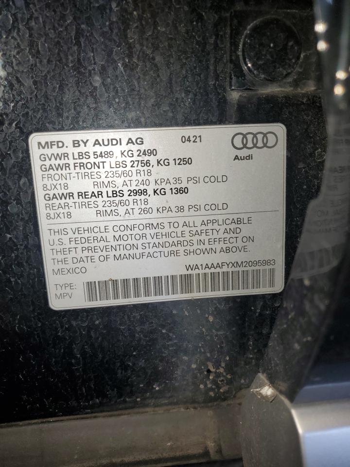 2021 Audi Q5 Premium VIN: WA1AAAFYXM2095983 Lot: 63005985
