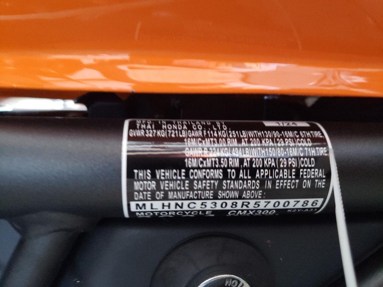 2024 Honda Cmx300 VIN: MLHNC5308R5700786 Lot: 60699295