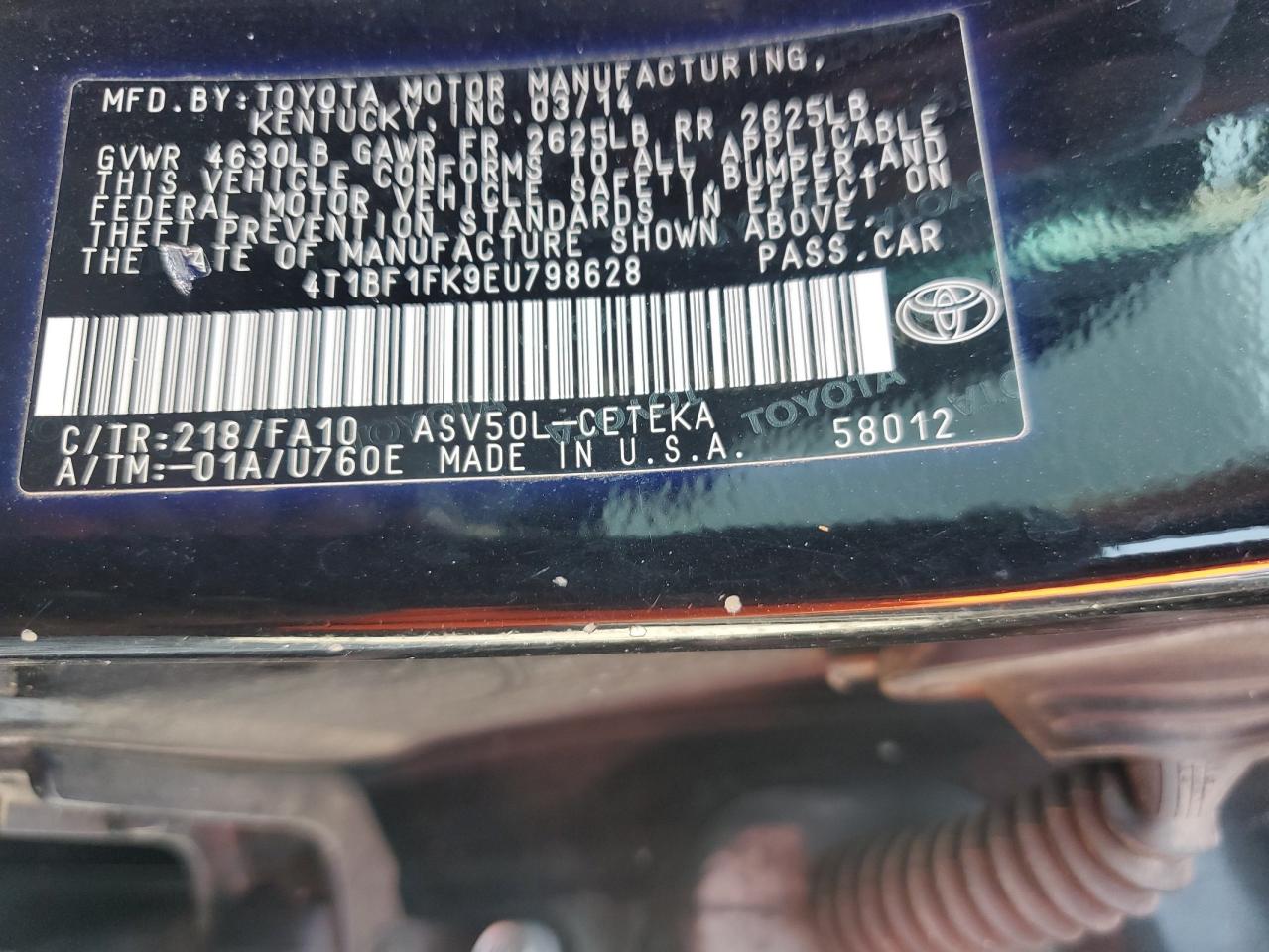 2014 Toyota Camry L VIN: 4T1BF1FK9EU798628 Lot: 62489245