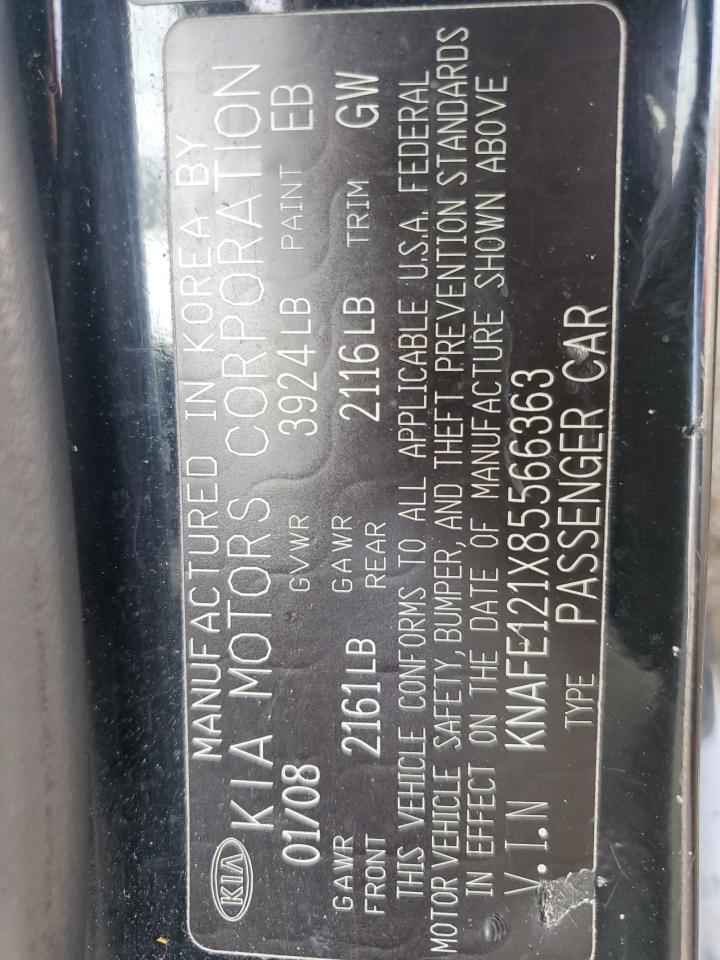 2008 Kia Spectra Ex VIN: KNAFE121X85566363 Lot: 62512985