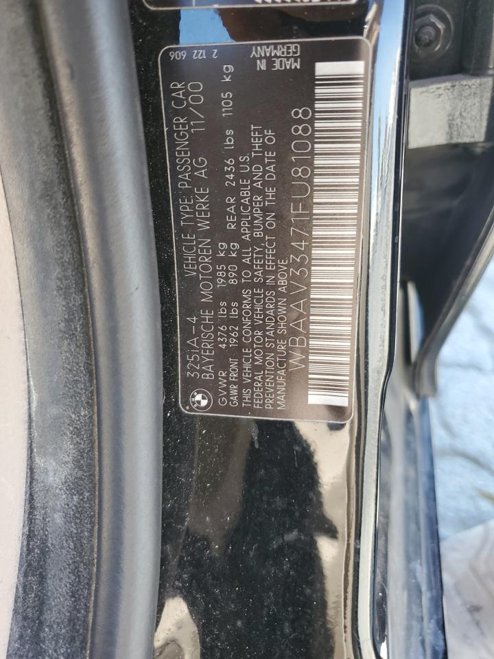 2001 BMW 325 I VIN: WBAAV33471FU81088 Lot: 60683535