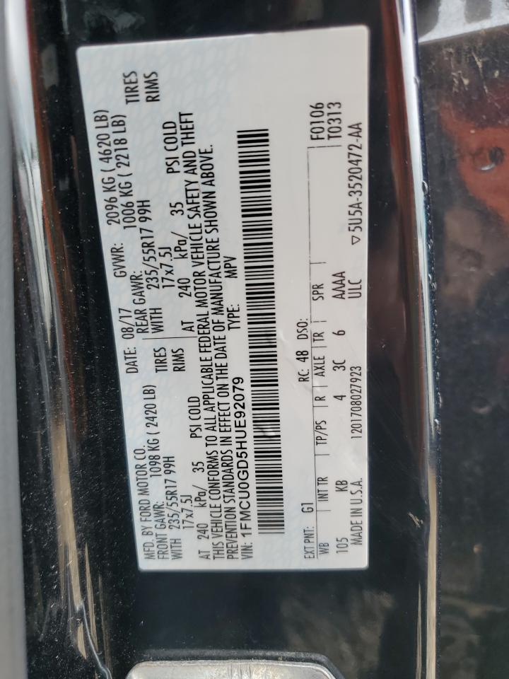 2017 Ford Escape Se VIN: 1FMCU0GD5HUE92079 Lot: 61637725