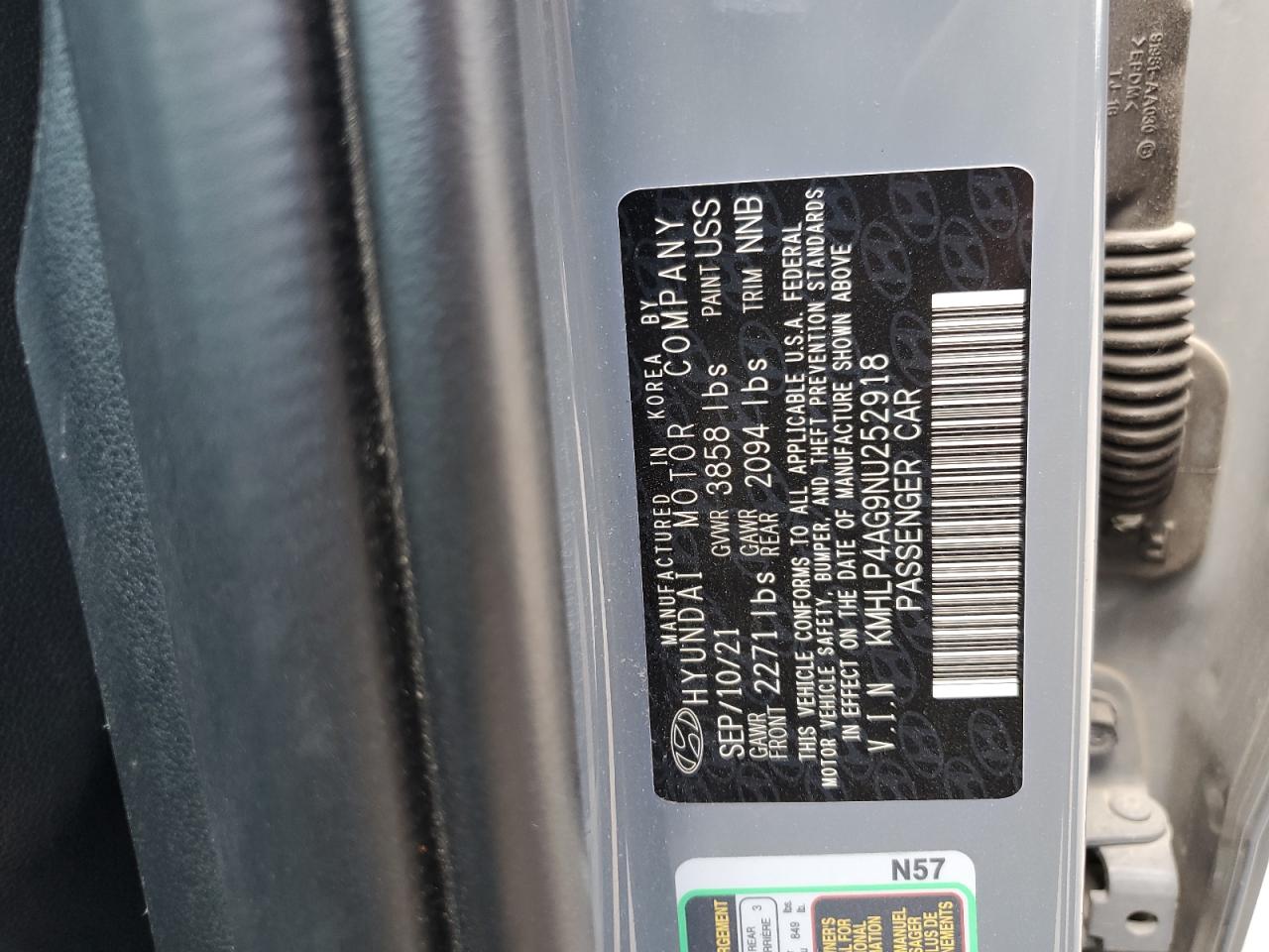 2022 Hyundai Elantra Limited VIN: KMHLP4AG9NU252918 Lot: 62480475