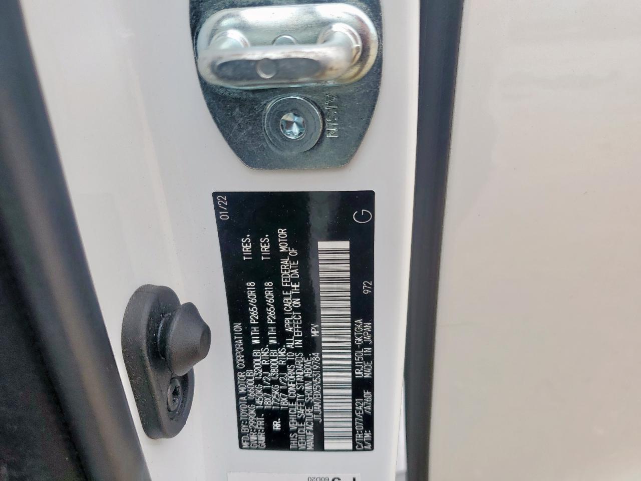 2022 Lexus Gx 460 VIN: JTJAM7BX5N5319784 Lot: 60722285