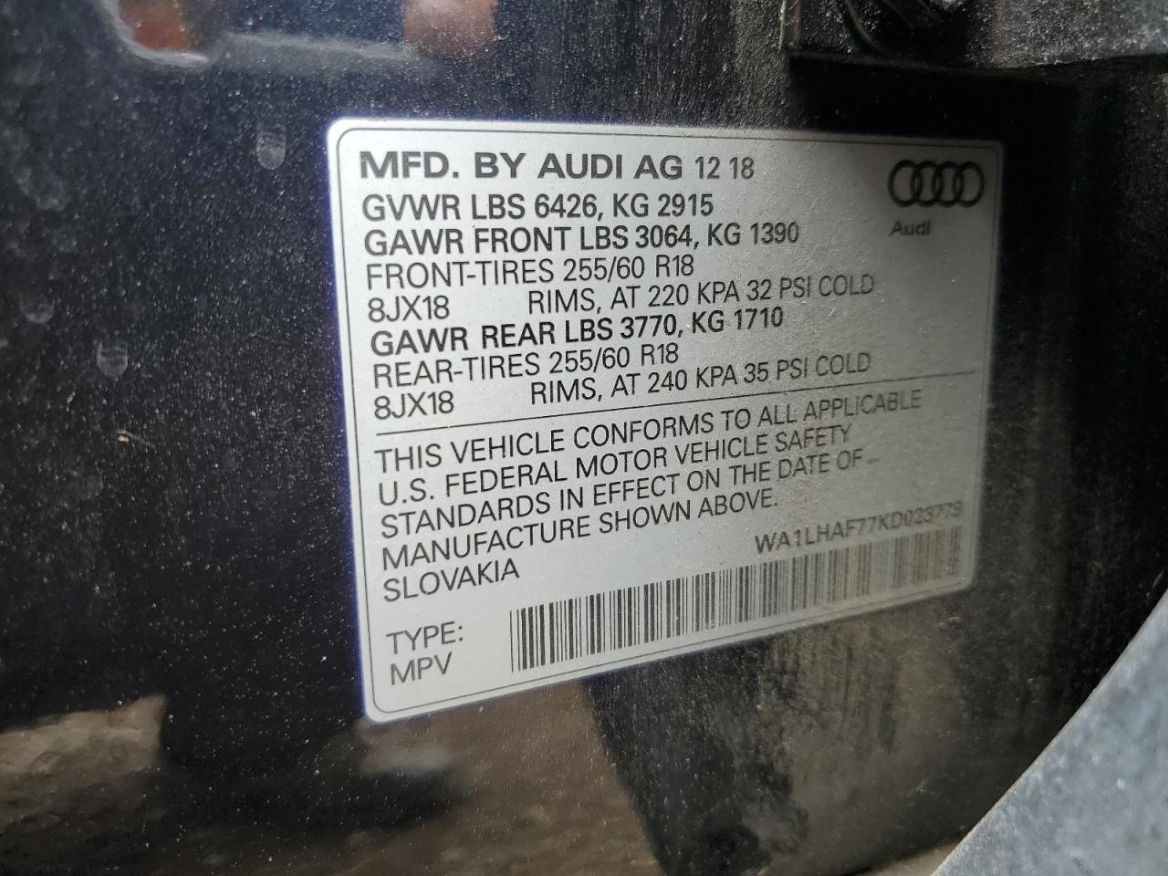 2019 Audi Q7 Premium Plus VIN: WA1LHAF77KD023779 Lot: 62534985
