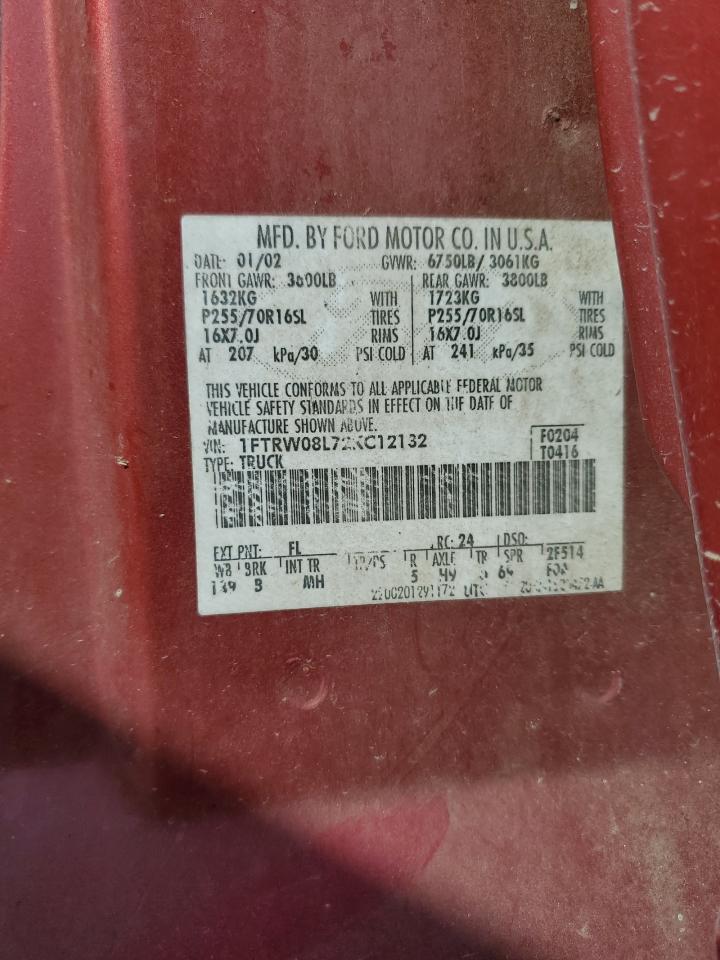 2002 Ford F150 Supercrew VIN: 1FTRW08L72KC12132 Lot: 62885995
