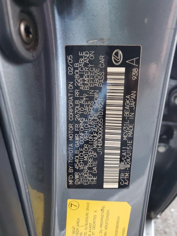 2005 Lexus Es 330 VIN: JTHBA30G055107921 Lot: 60009415