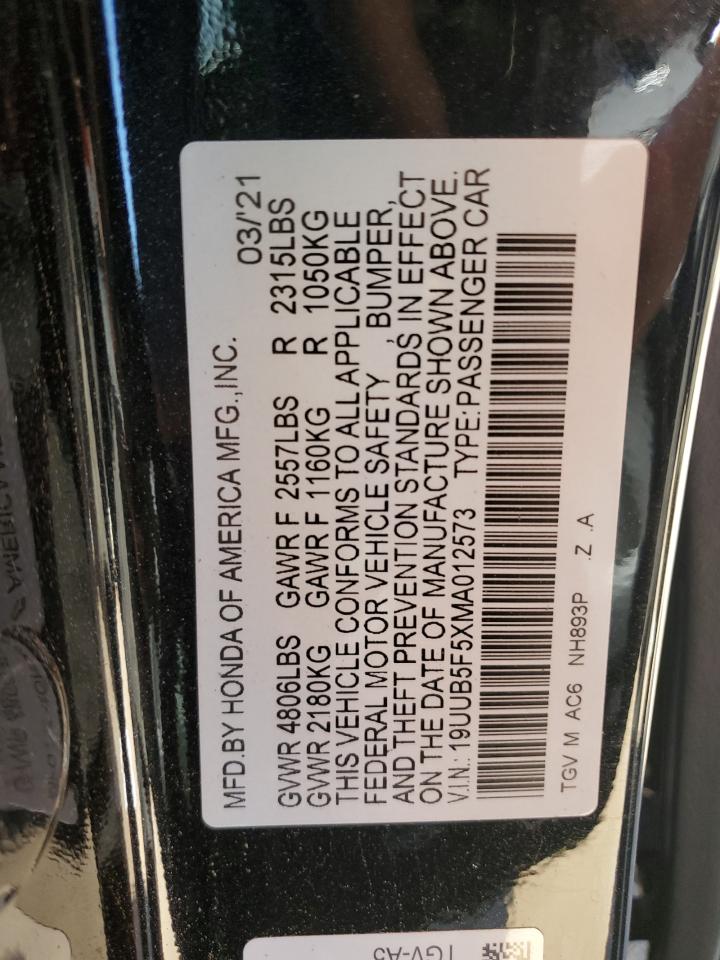 2021 Acura Tlx Tech A VIN: 19UUB5F5XMA012573 Lot: 61814225
