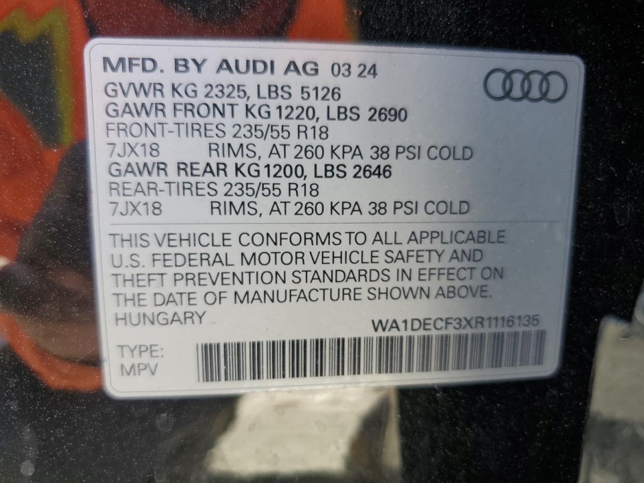 2024 Audi Q3 Premium S Line 45 VIN: WA1DECF3XR1116135 Lot: 61054635