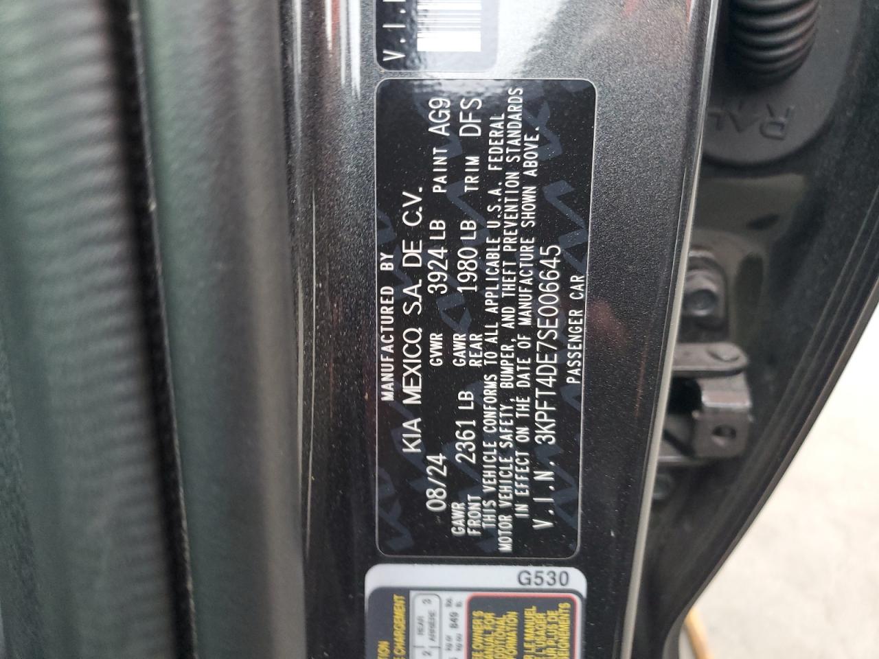 2025 Kia K4 Lx VIN: 3KPFT4DE7SE006645 Lot: 59724495