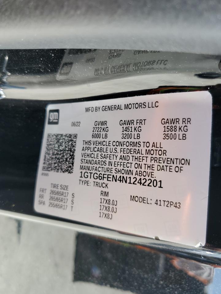 2022 GMC Canyon At4 VIN: 1GTG6FEN4N1242201 Lot: 60745495