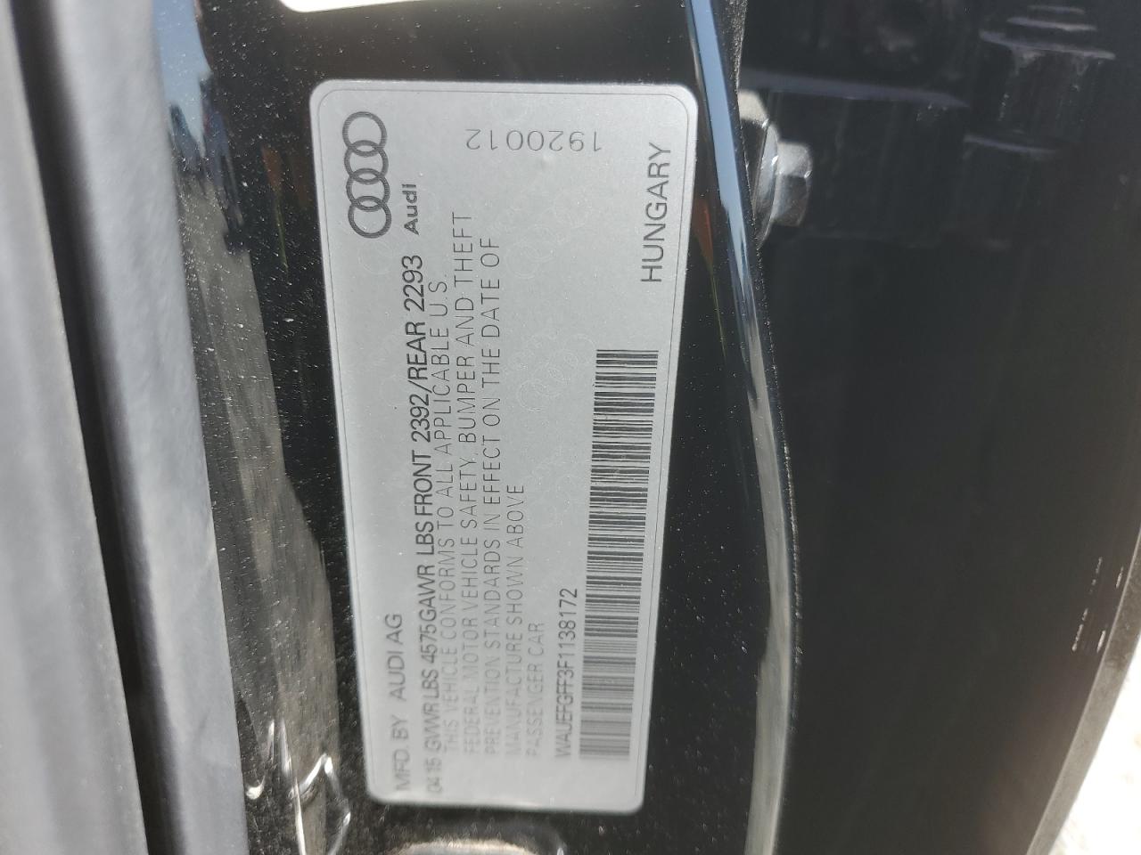 2015 Audi A3 Premium Plus VIN: WAUEFGFF3F1138172 Lot: 62034935