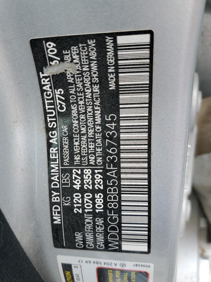 2010 Mercedes-Benz C 300 4Matic VIN: WDDGF8BB5AF367345 Lot: 60160815