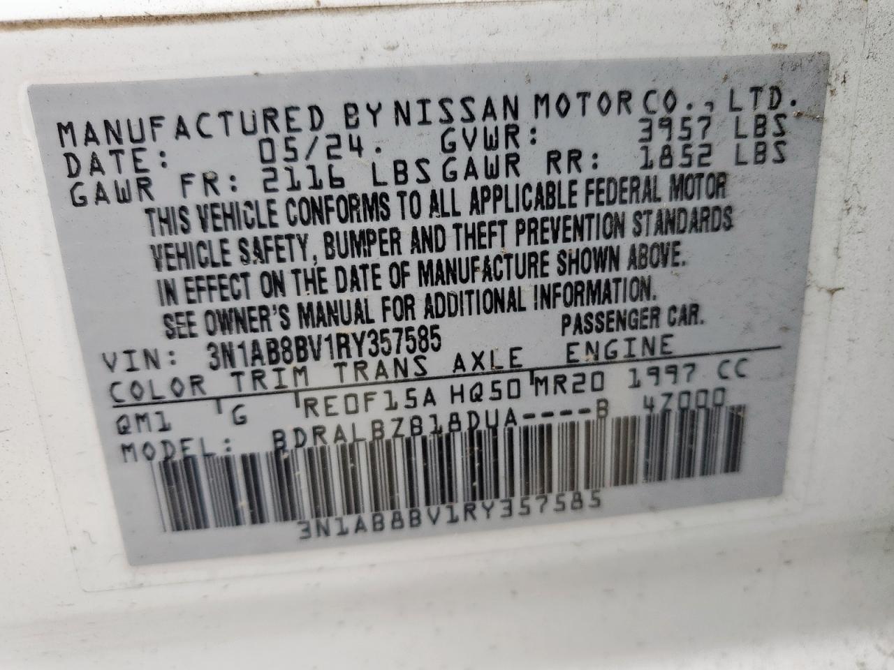 NISSAN SENTRA 2024 VIN 3N1AB8BV1RY357585 фото 13