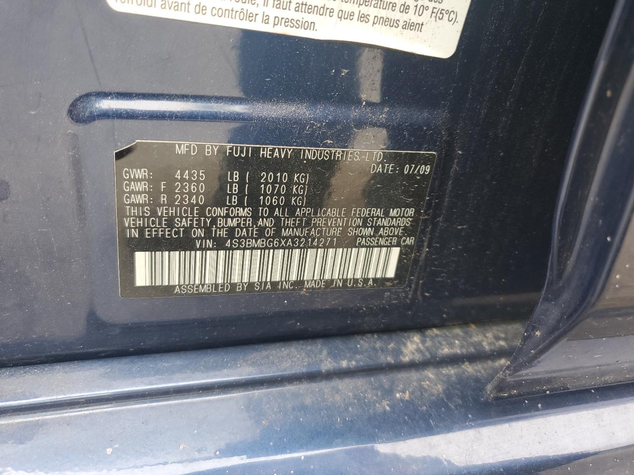 2010 Subaru Legacy 2.5I Premium VIN: 4S3BMBG6XA3214271 Lot: 61489475