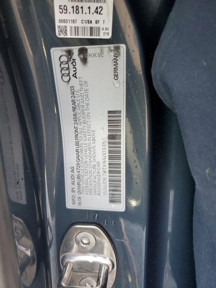 2009 Audi A5 Quattro VIN: WAUDK78TX9A003351 Lot: 60151285